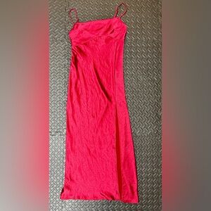 Elegant Red Midi length Dress with Side Slit